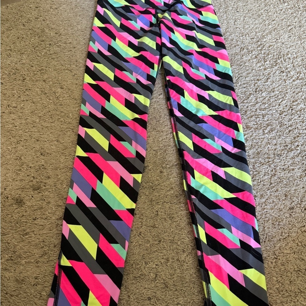 Victoria's Secret Black Leggings with Pink and Purple Accents